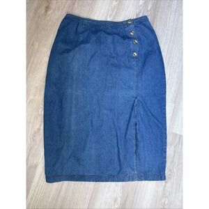 VTG Truly Yours Womens Y2K Blue Denim Maxi Front Slit Button Skirt Causal Sz 22W
